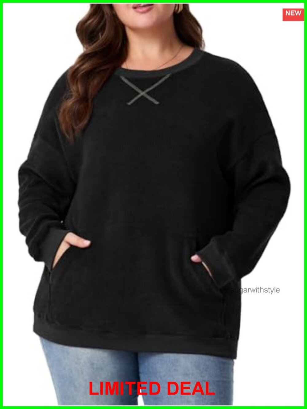 Plus Size Oversized Crew Neck Sweatshirt Tunic Kangaroo Pocket